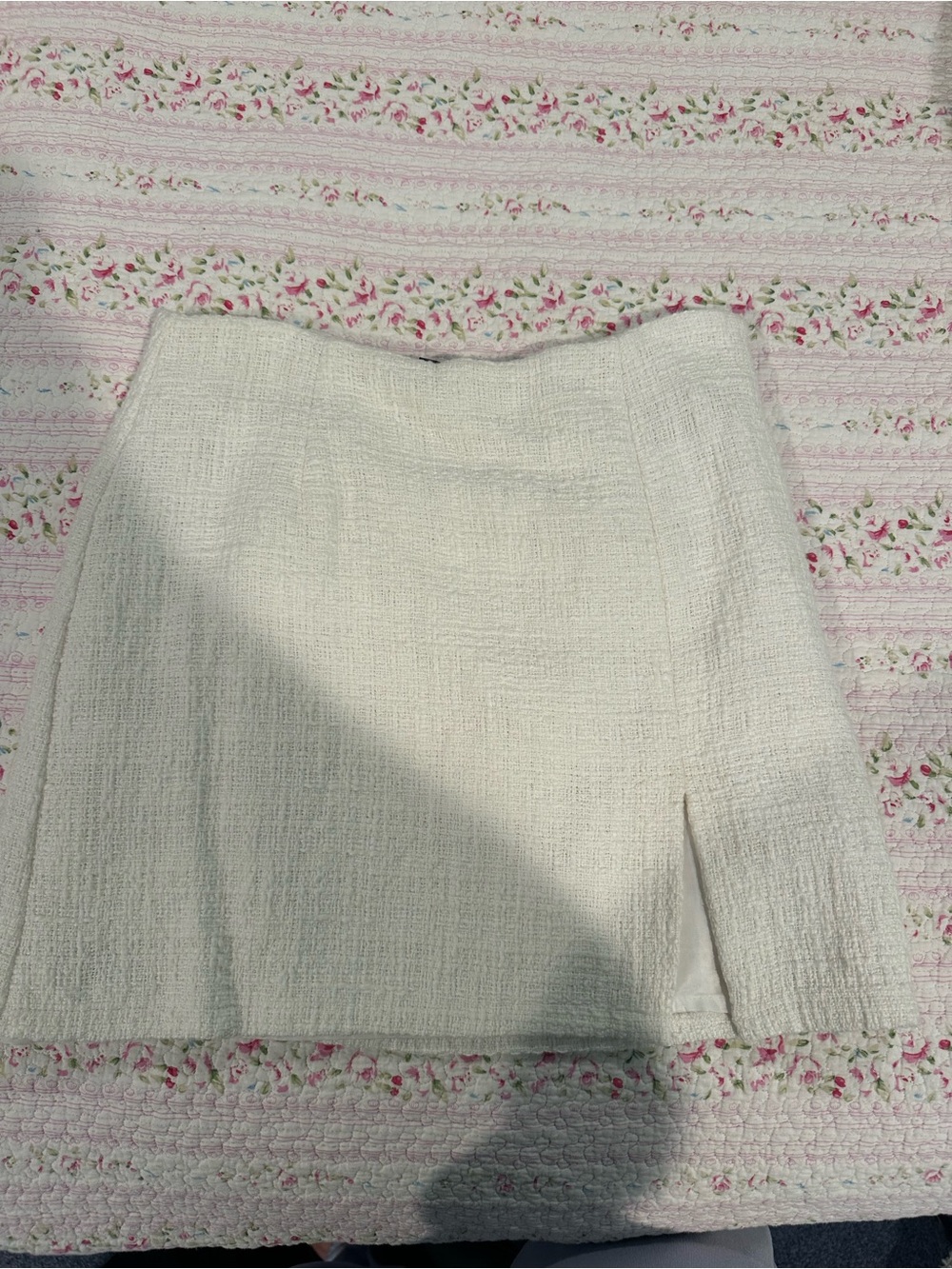 Forever 21 Cream Textured Mini Skirt with Front Slit